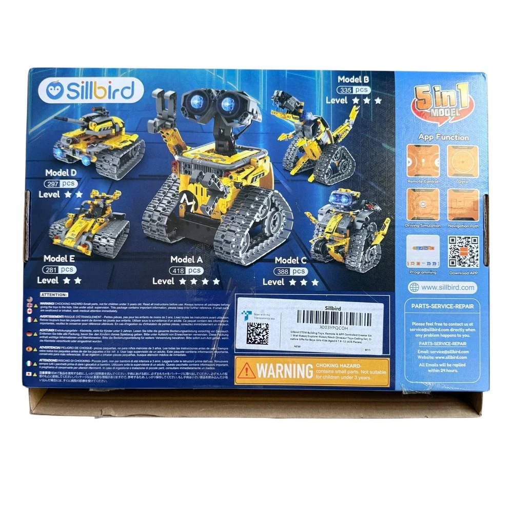 Sillbird Building Robot Kit 5-in-1 STEM App Remote Control 488pcs Yellow Black